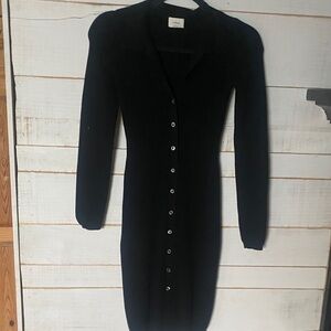 Wilfred Classic Black Long-Sleeve Button-Front Knit Dress
